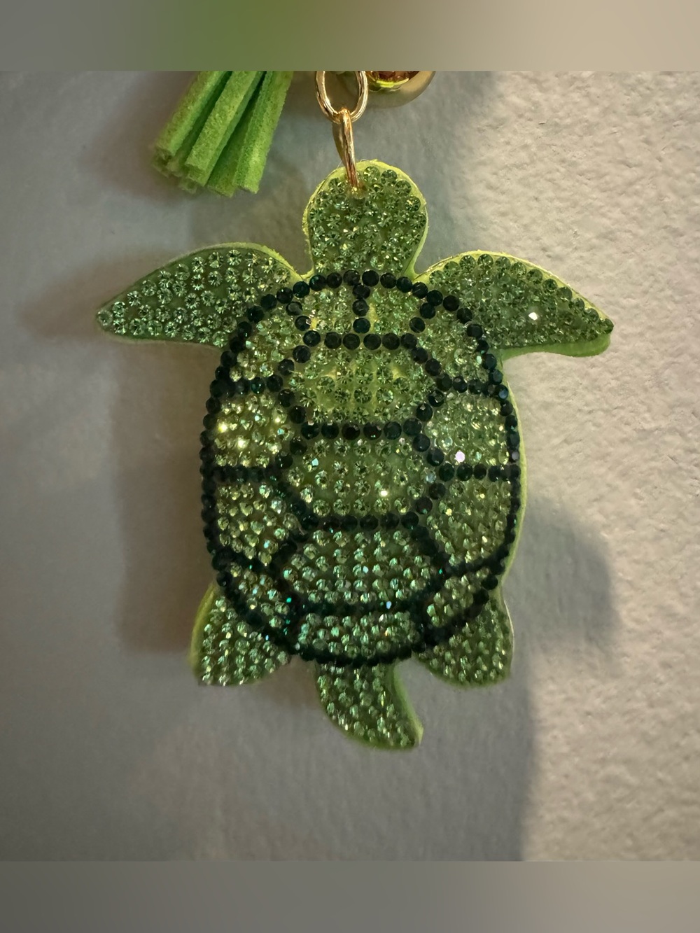 Green Turtle Rhinestone Gold-Tone Keychain Bag Charm - Picture 3 of 3